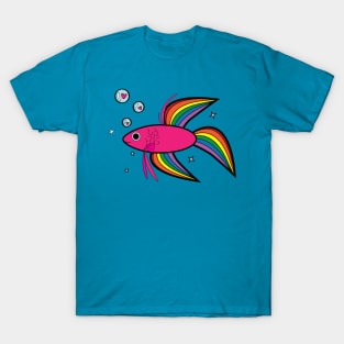 Rainbow Betta Fish with Heart-Filled Bubbles T-Shirt